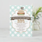 Aqua Burger Couples BBQ Baby Shower Invitations Kaart (Staand voorkant)