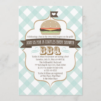 Aqua Burger Couples BBQ Baby Shower Invitations Kaart