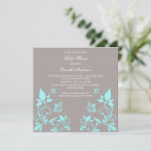 Aqua Butterfly Floral Baby shower Invite Kaart (Staand voorkant)