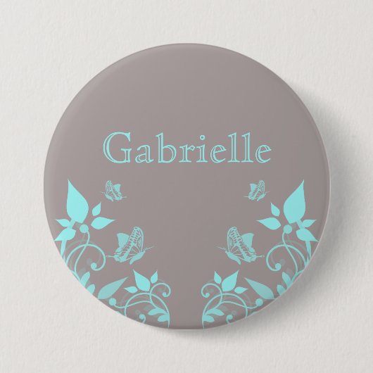 Aqua Butterfly Floral Button (Voorkant)