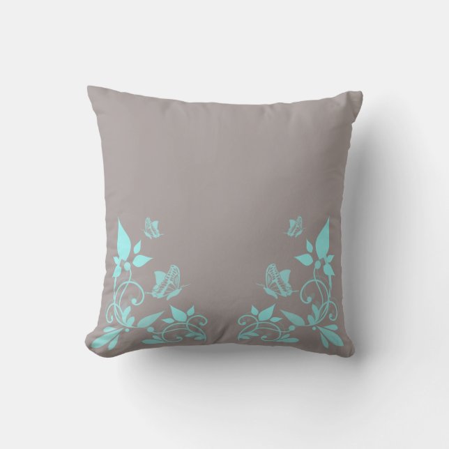Aqua Butterfly Floral Pillow Kussen (Voorkant)
