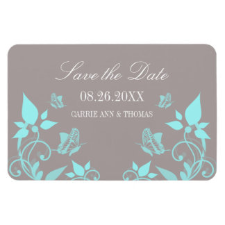 Aqua Butterfly Floral Save the Date Magnet Magneet