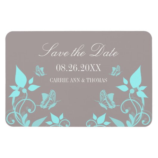 Aqua Butterfly Floral Save the Date Magnet Magneet (Horizontaal)