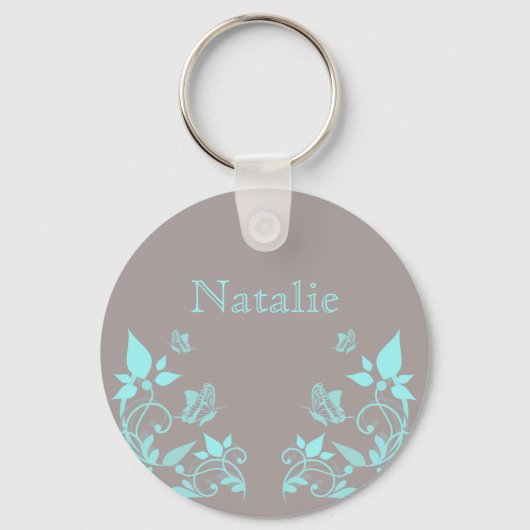 Aqua Butterfly Floral Sleutelhanger (Voorkant)