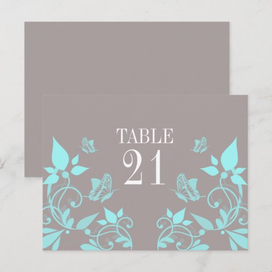 Aqua Butterfly Floral Table Number Briefkaart (Voorkant / Achterkant)