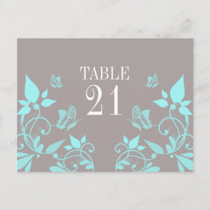 Aqua Butterfly Floral Table Number Briefkaart