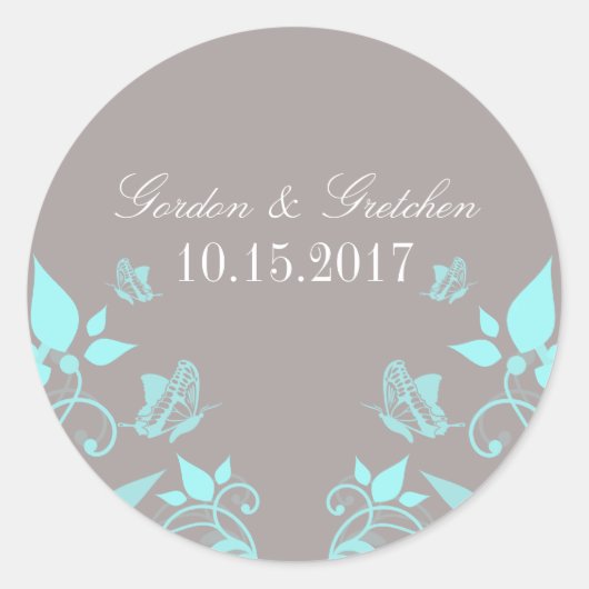 Aqua Butterfly Floral Wedding Stickers (Voorkant)