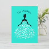 Aqua Butterfly Quinceanera Ball Gown Uitnodiging (Staand voorkant)