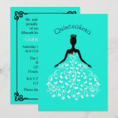 Aqua Butterfly Quinceanera Ball Gown Uitnodiging (Voorkant / Achterkant)