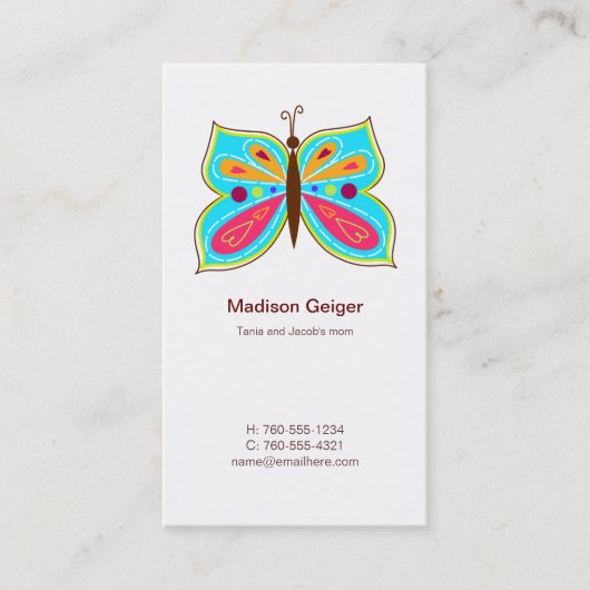 Aqua Butterfly-roebelkaarten Contactkaartje (Voorkant)