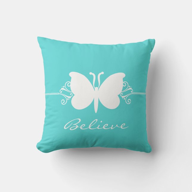 Aqua Butterfly Swirls Pillow Kussen (Voorkant)