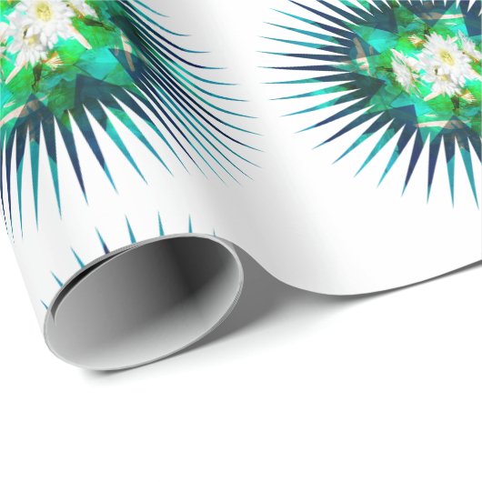 Aqua Cactus Flower Kaleidoscope Effect Cadeaupapier (Rol Hoek)