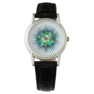 Aqua Cactus Flower Kaleidoscope Effect Horloge