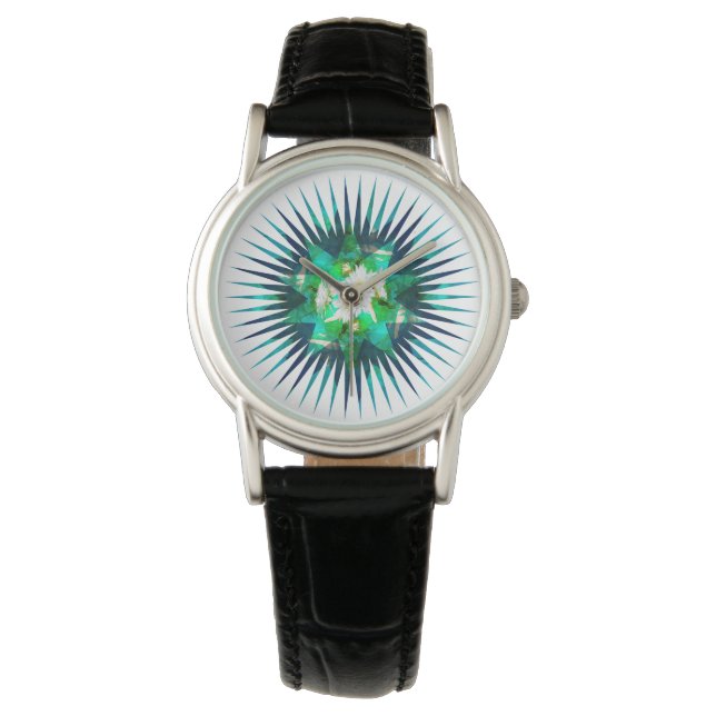 Aqua Cactus Flower Kaleidoscope Effect Horloge (Voorkant)