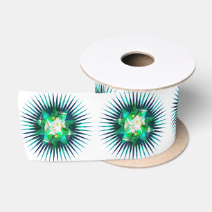 Aqua Cactus Flower Kaleidoscope Effect Satijnen Lint