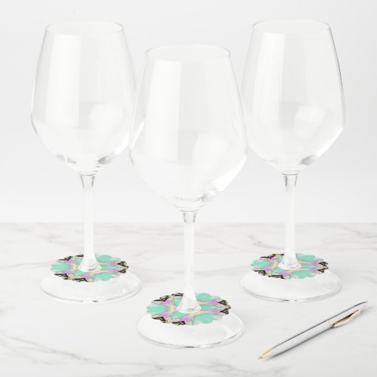 Aqua caleidoscoop scallop wijnglaslabel (Set)