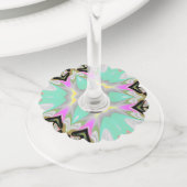 Aqua caleidoscoop scallop wijnglaslabel (Dichtbij)