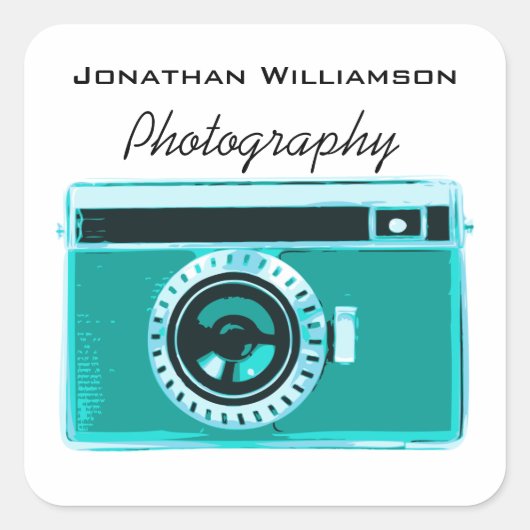Aqua Camera Photography Business Vierkante Sticker (Voorkant)
