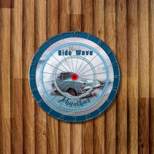  Aqua Car op het strand "Ride the Wave" Quote Dartbord