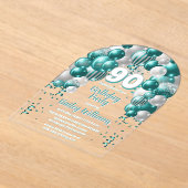 Aqua Celebration Balloons 90ste verjaardagsfeest Acryl Uitnodigingen (Laagn)