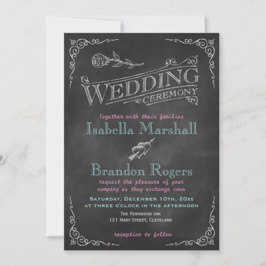 Aqua Chalk Wedding Uitnodiging (Voorkant)
