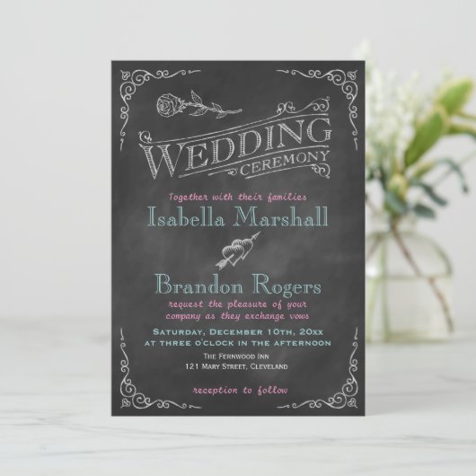 Aqua Chalk Wedding Uitnodiging (Staand voorkant)