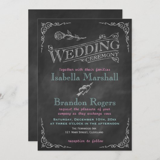 Aqua Chalk Wedding Uitnodiging (Voorkant / Achterkant)