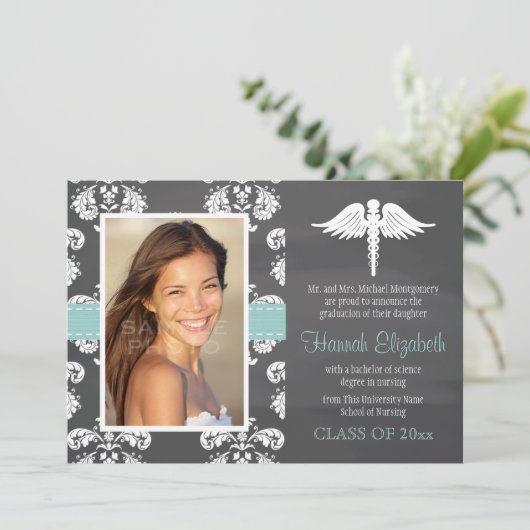 Aqua Chalkboard Nursing School Afstuderen Kaart (Staand voorkant)