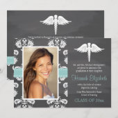 Aqua Chalkboard Nursing School Afstuderen Kaart (Voorkant / Achterkant)