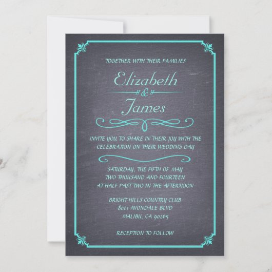 Aqua  Chalkboard Wedding Invitations Kaart (Voorkant)