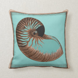 Aqua Chambered Nautilus Shell Pillow Kussen