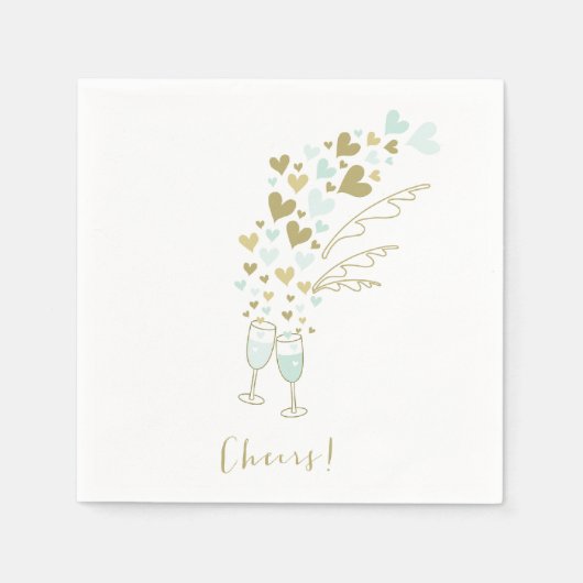 Aqua Champagne Cheers Verloving Trouwfeest Servetten (Voorkant)