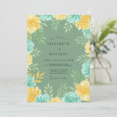 Aqua Champagne Gouden Blad Bruiloft Kaart (Staand voorkant)