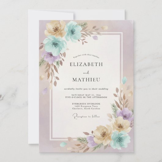 Aqua Champagne Ranunculus Eucalyptus Bruiloft Kaart (Voorkant)
