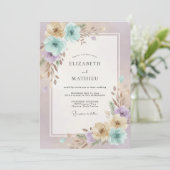 Aqua Champagne Ranunculus Eucalyptus Bruiloft Kaart (Staand voorkant)