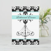 Aqua Chandelier Rehearsal Dinner Card Kaart (Staand voorkant)