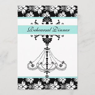 Aqua Chandelier Rehearsal Dinner Card Kaart
