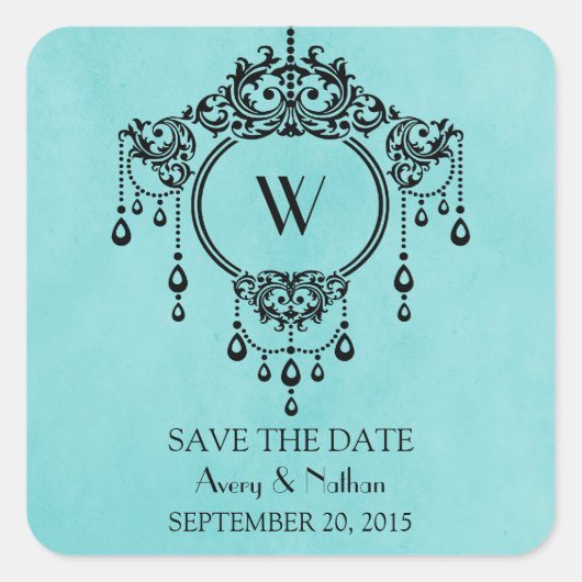 Aqua  Chandelier Save the Date Stickers (Voorkant)