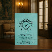 Aqua  Chandelier Wedding Invite Kaart