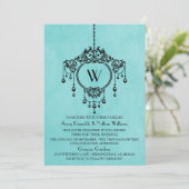Aqua  Chandelier Wedding Invite Kaart (Staand voorkant)
