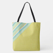 Aqua Chartreuse Trendy Stippen Girly Name Monogram Tote Bag (Achterkant)