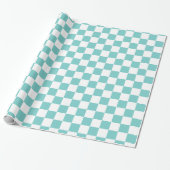 Aqua Checkerboard Patroon Cadeaupapier (Uitgerold)