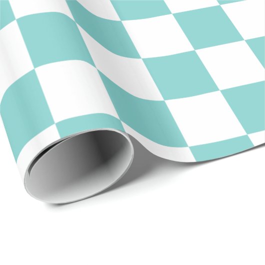 Aqua Checkerboard Patroon Cadeaupapier (Rol Hoek)