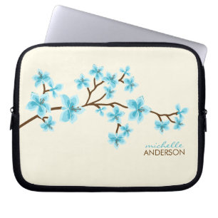 Aqua Cherry Blossingboom Laptop Sleeve