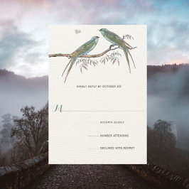 Aqua Cherry Blossom  Bird Weddings RSVP Kaartje