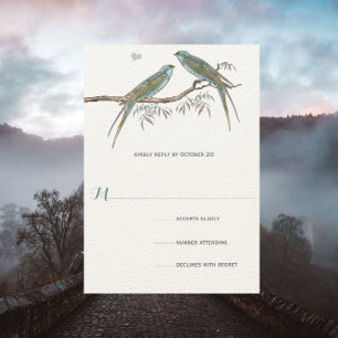 Aqua Cherry Blossom  Bird Weddings RSVP Kaartje