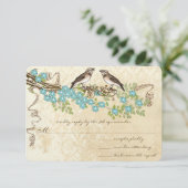 Aqua Cherry Blossom  Bird Weddings RSVP Kaartje (Staand voorkant)