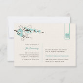 Aqua Cherry Blossom Chic Asian Wedding Reception Kaart (Voorkant)