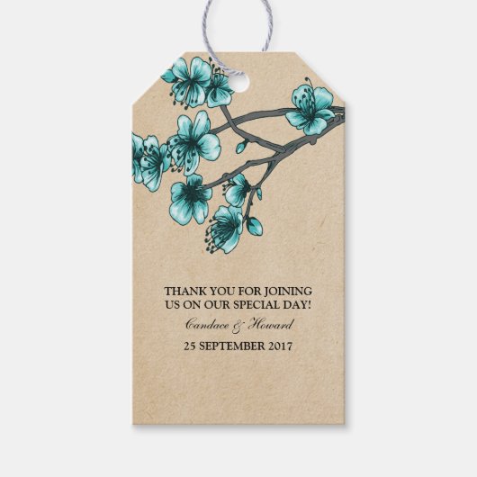 Aqua  Cherry Blossom Gift Labels Cadeaulabel (Voorkant)
