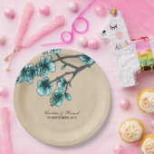 Aqua  Cherry Blossom Paper Borden Papieren Bordje (Feest)